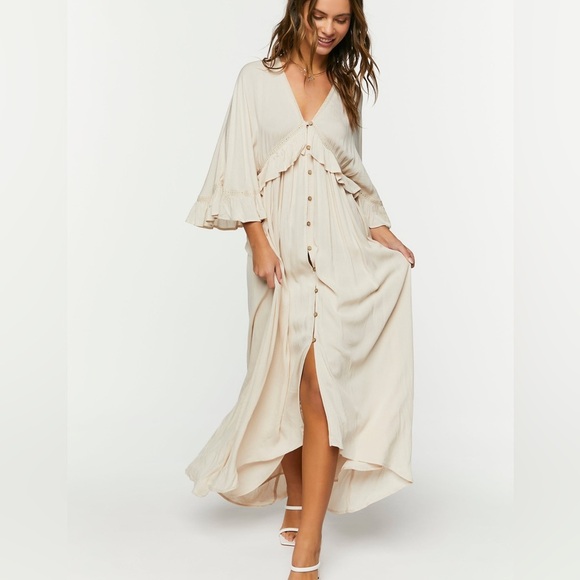 White Wrap Maxi Dress with Bell Sleeves - Picture 1 of 2